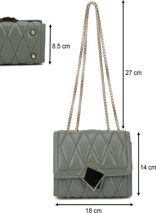 KRIFTY Cross Body Sling Bag for Women with Gold Chain (Green) - Image 3